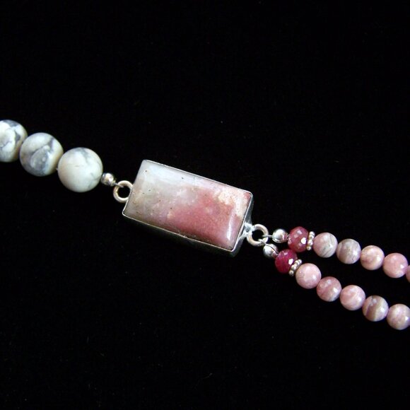 OAK RHODOCHROSITE RUBY JASPER RHODONITE 925 Sterling silver Bracelet Asymmetric - Picture 9 of 10